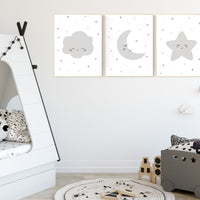 Nursery decor neutral, nursery wall art grey, gray nursery, baby room decor gender neutral, moon and stars, grey nursery decor baby room art