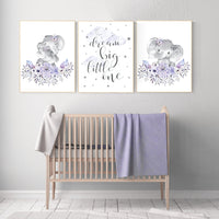 Purple nursery, Boho baby room, nursery wall art elephant, nursery decor girl, nursery decor girl floral, lilac nursery decor, lavender
