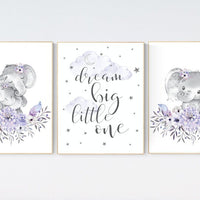 Purple nursery, Boho baby room, nursery wall art elephant, nursery decor girl, nursery decor girl floral, lilac nursery decor, lavender