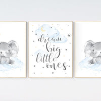 Nursery decor twins, Twin nursery, elephant nursery, moon and stars, dream big little ones, twins room decor, gender neutral, blue yellow