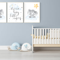 Nursery decor twins, Twin nursery, elephant nursery, moon and stars, dream big little ones, twins room decor, gender neutral, blue yellow
