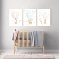 Blush and mint nursery wall art, Nursery decor girl, hot air balloon nursery, blush pink nursery, nursery decor woodland animals, mint