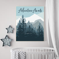 Nursery decor boy mountain, adventure, nursery wall art woodland, adventure awaits nursery, nursery decor neutral, baby room decor mountains