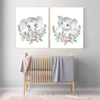 Nursery decor girl boho, elephant nursery wall art, nursery decor girl floral, nursery decor girl woodland, flower nursery, boho nursery