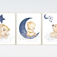 Nursery decor bear, nursery decor boy, bear nursery print, teddy bear decor, nursery wall art animals, boy nursery wall decor, navy blue
