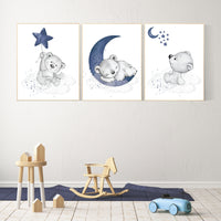 Nursery decor bear, nursery decor boy, bear nursery print, navy blue, teddy bear decor, nursery wall art animals, boy nursery wall art, navy