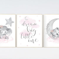 Animal nursery, nursery decor girl pink grey, nursery decor girl woodland animals, teddy bear, elephant, baby girl nursery prints, gray pink