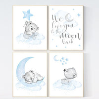 Nursery decor boy baby bear, nursery decor boy elegant, nursery wall art animals, bear nursery decor, boy nursery prints, baby blue nursery