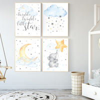 Nursery decor elephant, moon nursery decor, Nursery decor neutral, moon and stars nursery moon nursery, gender neutral, twins, unisex, stars
