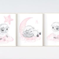 Nursery decor lamb, Sheep nursery decor, Nursery decor girl, nursery wall art sheep, moon and cloud wall art nursery, girl nursery decor