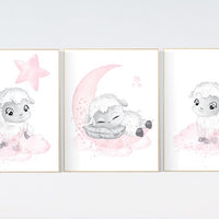 Nursery decor lamb, Sheep nursery decor, Nursery decor girl, nursery wall art sheep, moon and cloud wall art nursery, girl nursery decor