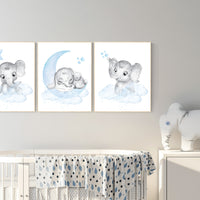 Nursery decor boy, Nursery decor elephant, nursery wall art elephant, baby room decor boy, Elephant Nursery Art, Baby Boy Nursery Art
