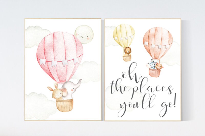 Nursery decor animals, hot air balloon, safari animals, gender neutral, nursery decor twins, animal nursery, neutral, unisex
