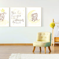 Nursery decor bunny, yellow nursery, rabbit nursery, yellow nursery, we love you to the moon and back, gender neutral, bunny nursery art