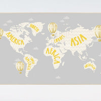 World map nursery, World map wall art, gender neutral nursery, yellow grey, yellow and grey, nursery wall art map, map print world, travel
