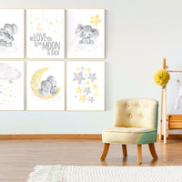 Yellow gray, elephant Nursery decor yellow, yellow nursery decor, gender neutral, baby room decor, yellow grey, twin nursery, baby room art