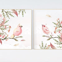 Nursery wall art birds, nursery decor girl floral, nursery decor girl flower, baby bird nursery, spring theme baby shower, bird nursery art