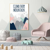 Climb every mountain wall art, mountain nursery decor, mountain nursery art, coral navy nursery, navy mint, adventure nursery, mountain