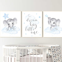 Nursery decor boy elephant, nursery wall art elephant, baby room decor boy, cloud and stars, Elephant Nursery Art, Baby Boy Nursery Art