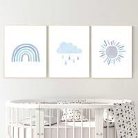 Nursery prints rainbow, Nursery decor boy, nursery wall art boy, blue, moon star, cloud, nursery wall art, boy nursery print, rainbow