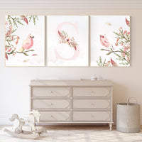 Nursery wall art birds, nursery decor girl flower, Nursery decor girl floral, baby bird nursery, spring theme baby shower, bird nursery art