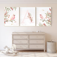 Nursery wall art birds, nursery decor girl flower, Nursery decor girl floral, baby bird nursery, spring theme baby shower, bird nursery art