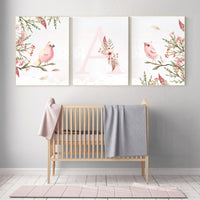 Nursery decor girl floral, Nursery wall art birds, nursery decor girl flower, baby bird nursery, spring theme baby shower, bird nursery art