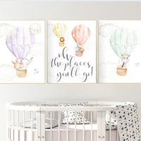 Nursery decor animals, hot air balloon, elephant giraffe, bear, gender neutral, nursery decor twins, animal nursery, neutral, unisex