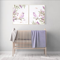 Nursery wall art birds, nursery decor girl floral, purple, nursery decor girl flower, baby bird nursery, lilac nursery, lavender nursery