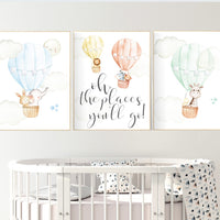 Hot air balloon, elephant giraffe, Nursery decor animals, bear, gender neutral, nursery decor twins, animal nursery, neutral, unisex