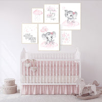 Nursery wall art girl elephant, pink grey, nursery decor girl pink, we love you to the moon and back, moon and stars, baby room decor girl