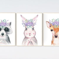 Nursery decor woodland, purple nursery, nursery decor animals, nursery wall art woodland animals, lilac, lavender, animal nursery