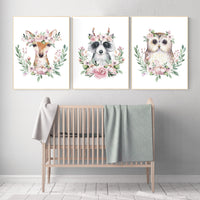 Nursery prints woodland, animal flower crown, Nursery decor girls, nursery prints animals, nursery decor girl flower, nursery decor flower