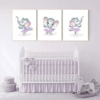 Ballerina elephant, baby room decor girl lavender,, Elephant nursery art, nursery prints girl, nursery print, purple, lilac, ballet theme