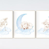 Sheep nursery decor, Nursery decor boy, nursery decor lambs, nursery wall art sheep, moon and cloud wall art nursery, boy nursery decor