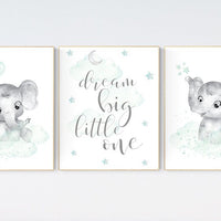 Nursery wall art gender neutral, nursery decor neutral, mint green nursery, elephant nursery decor, mint green elephant animal print nursery