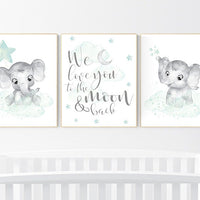 Nursery art elephant, nursery pictures, baby room pictures, gender neutral, nursery decor neutral, mint green nursery, baby room ideas