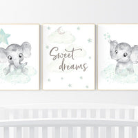 Baby room wall decor, Mint and grey nursery, Elephant theme, baby room pictures, gender neutral, mint green, gender neutral nursery ideas