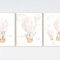 Blush Hot Air Balloon Nursery Art: Woodland Animals Print