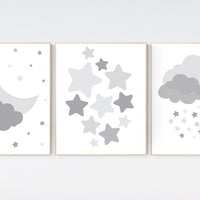 Nursery decor neutral, Nursery wall art grey, gray nursery, baby room decor gender neutral, moon and stars, grey nursery decor baby room art