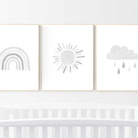 Nursery prints rainbow, Nursery decor gender neutral, nursery wall art neutral, gray nursery, moon star, cloud, nursery art, grey nursery