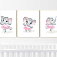 Ballerina elephant, baby room decor girl, Elephant, nursery prints girl, elephant nursery print, Nursery Girl Print, Pink nursery wall art