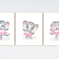 Ballerina elephant, baby room decor girl, Elephant, nursery prints girl, elephant nursery print, Nursery Girl Print, Pink nursery wall art