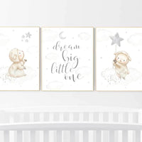 Sheep nursery decor, Gray nursery decor, nursery decor lambs, nursery wall art sheep, moon and cloud wall art nursery gender neutral nursery