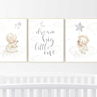 Sheep nursery decor, Gray nursery decor, nursery decor lambs, nursery wall art sheep, moon and cloud wall art nursery gender neutral nursery