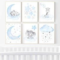 Animal nursery prints, Nursery decor boy elephant, giraffe, bear, Blue and grey, nursery wall art boy, animal nursery ideas, baby room art
