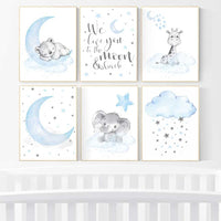 Blue grey nursery boy, Nursery decor boy elephant, giraffe, bear, Blue and grey, nursery wall art boy, Animal nursery prints, baby room