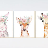 Woodland Nursery, Woodland animals, Girl Nursery Decor, Woodland Nursery Decor, Woodland Nursery Girl, Baby Girl Nursery Prints, Blush pink