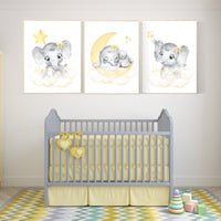 Nursery decor girl yellow, nursery wall art elephant, yellow gray, grey, elephant balloon, girl nursery decor, yellow nursery, animal prints