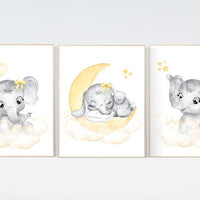 Nursery decor girl yellow and gray, nursery wall art elephant, yellow, grey, elephant balloon, girl nursery decor, yellow nursery, animals